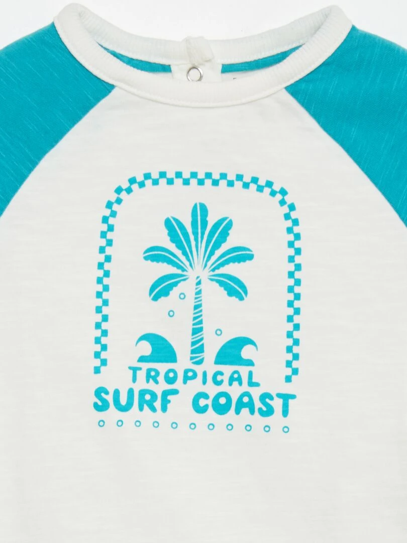 T shirt imprimé à manches contrastées   Bleu