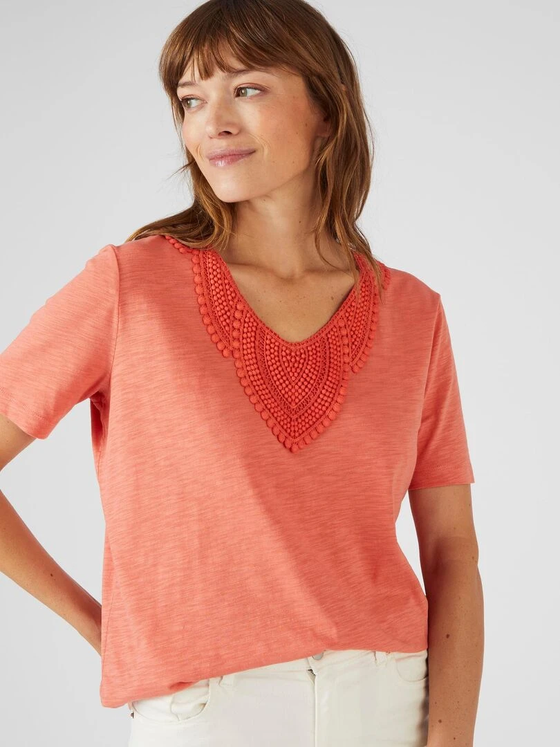 Tee shirt mélange coton biologique Damart Abricot