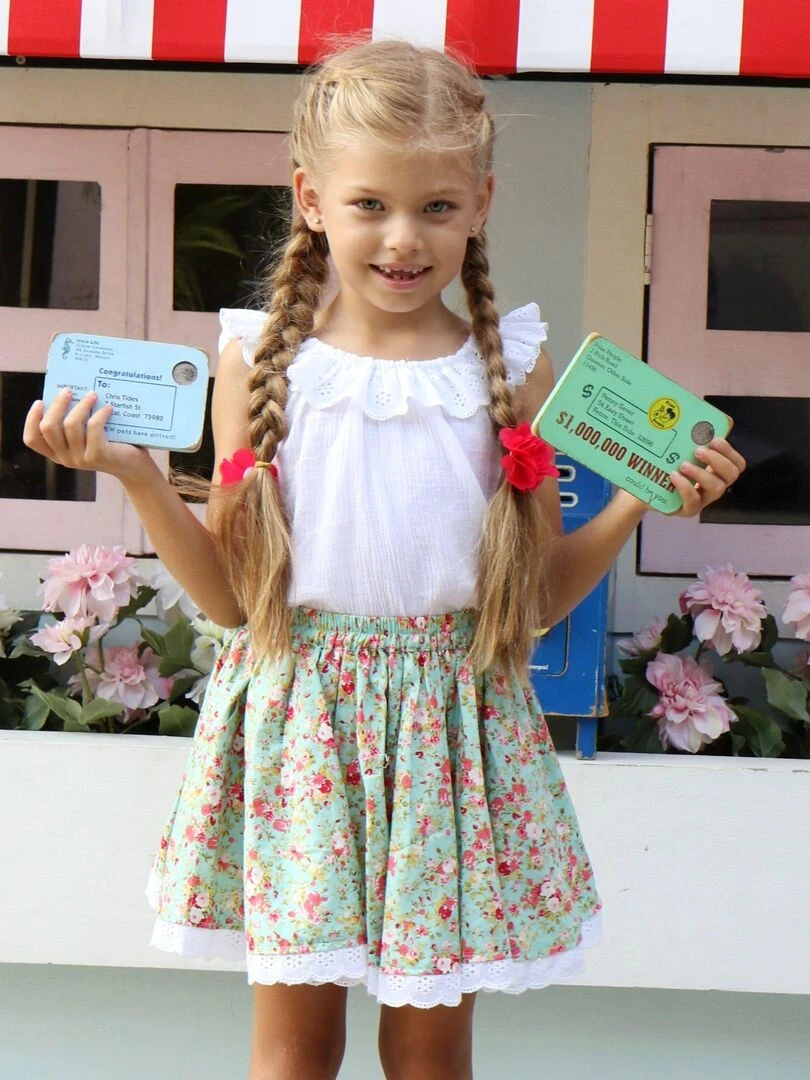 Jupe Qui Tourne Été Fille  Fleurie Liberty Verte  CANCAN   'LA FAUTE A VOLTAIRE'   Vert clair