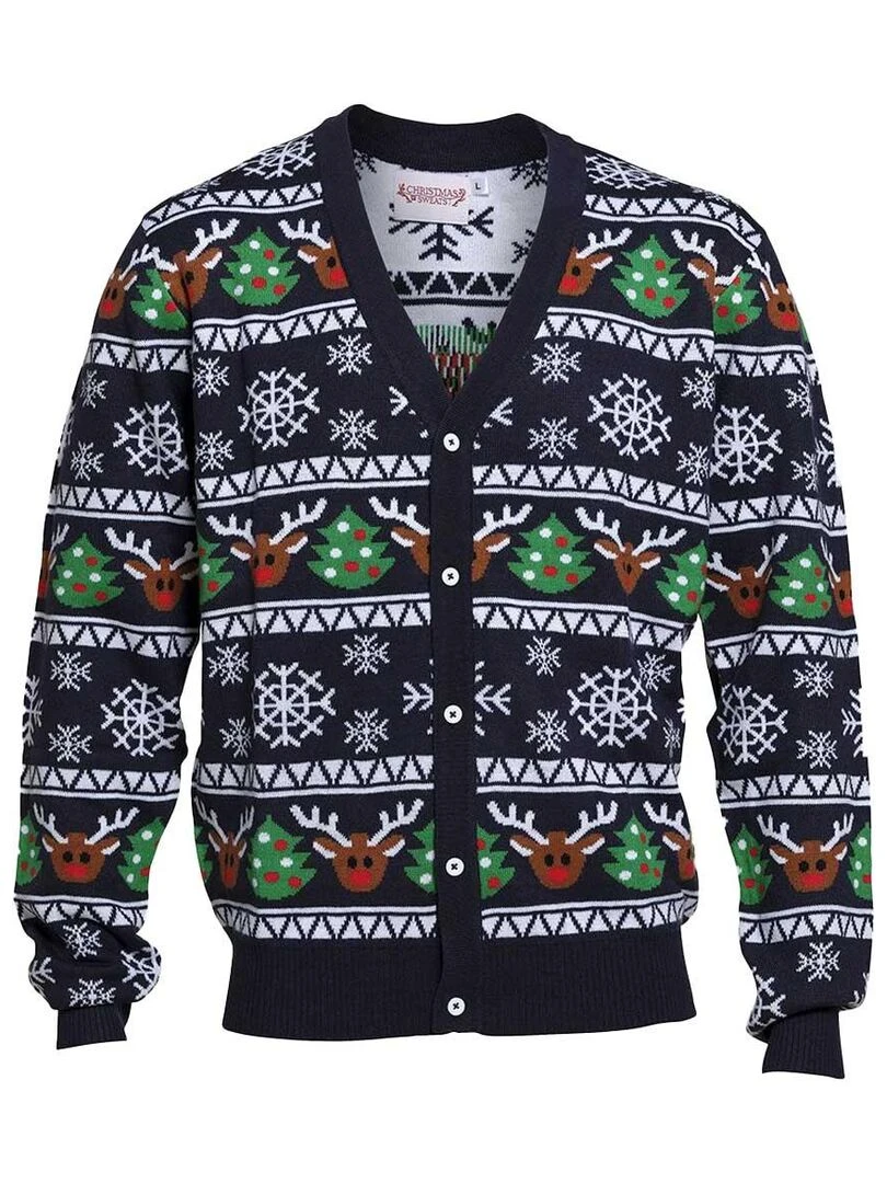 Cardigan de Noël "Rudolph" Bleu Blanc