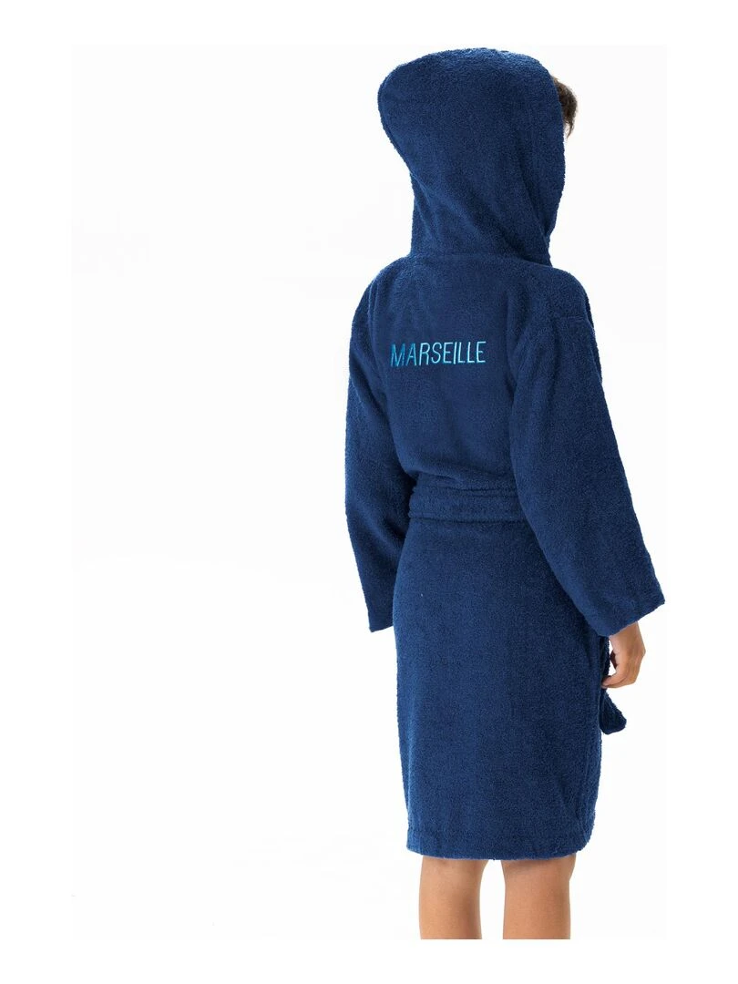 Peignoir enfant brodé 100% coton OM RUBAN Bleu marine