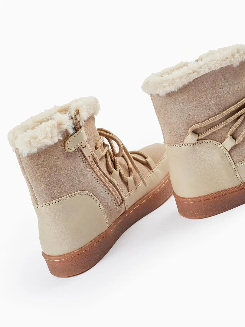 Bottes en Cuir et Peau avec Doublure en Fourrure pour Enfant  SWEET FROSTY DREAMS   Beige clair