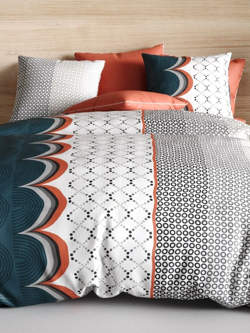 Housse de couette 240x220 Antan + 2 taies 100% coton 57 fils   Bleu