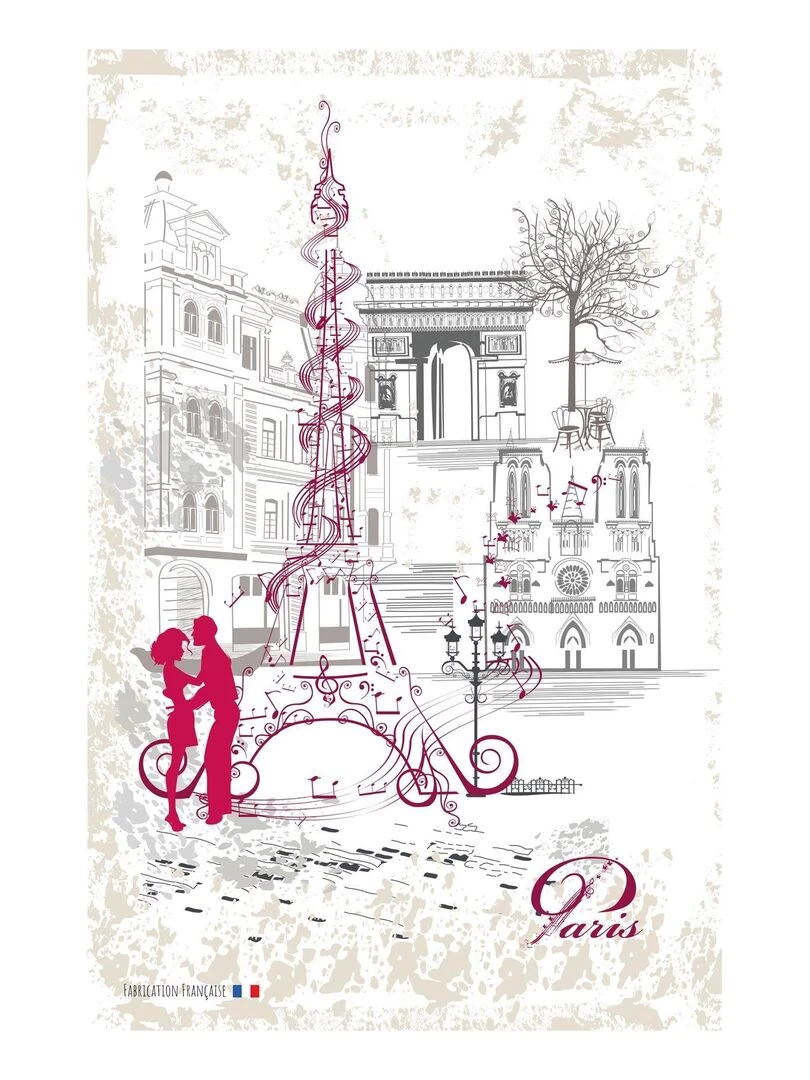 Torchon de cuisine romance à Paris Blanc