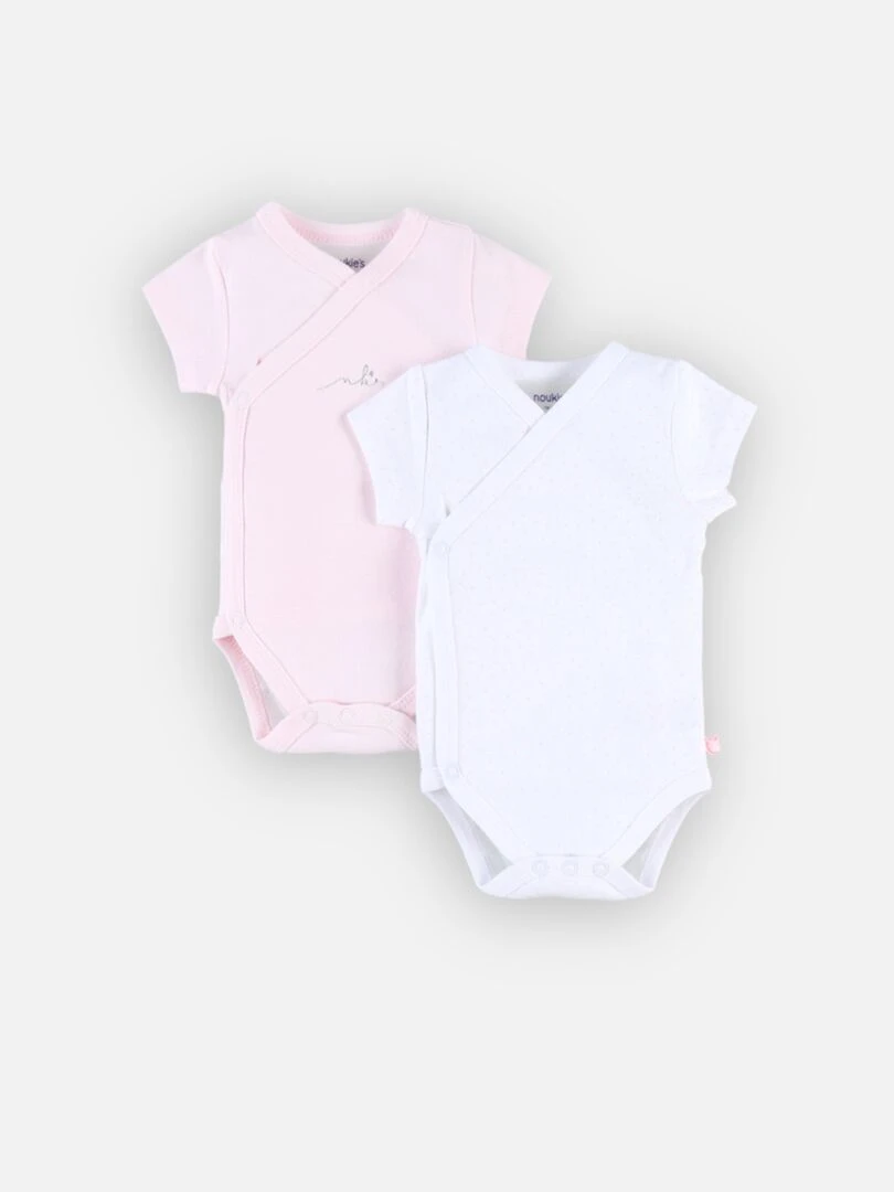 Set de 2 bodys croisés à manches courtes  clair/blanc   Noukie's   Rose