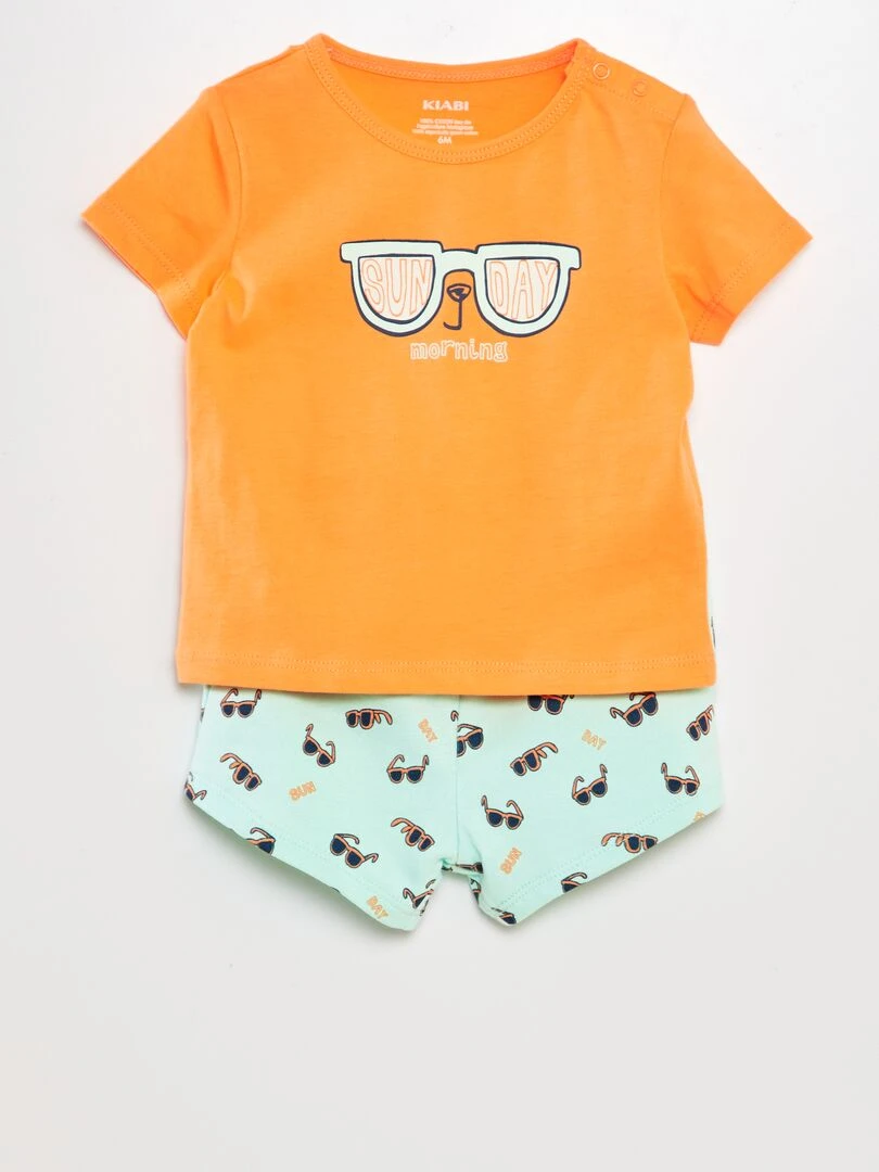 Ensemble T shirt + short en coton 2 pièces ORANGE