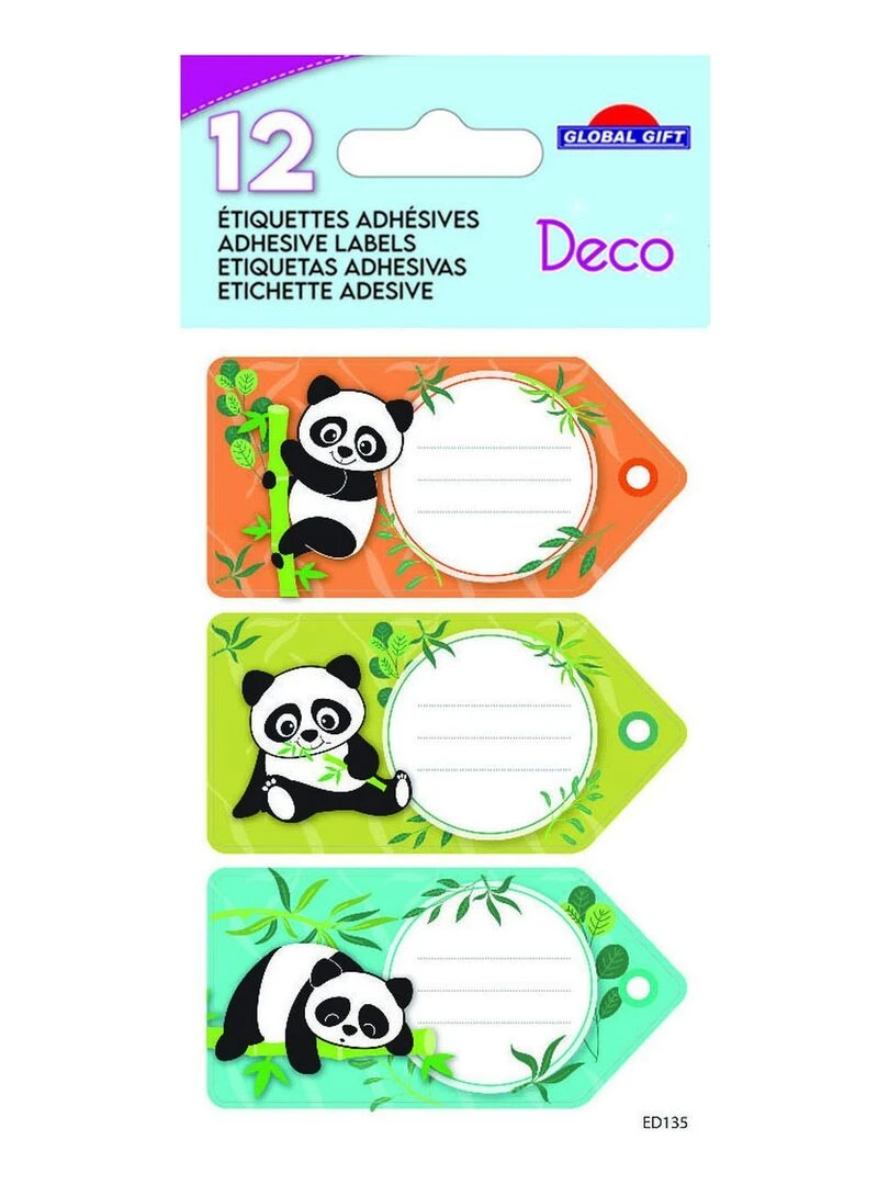 12 étiquettes adhésives scolaires Rectangle Pandas N/A
