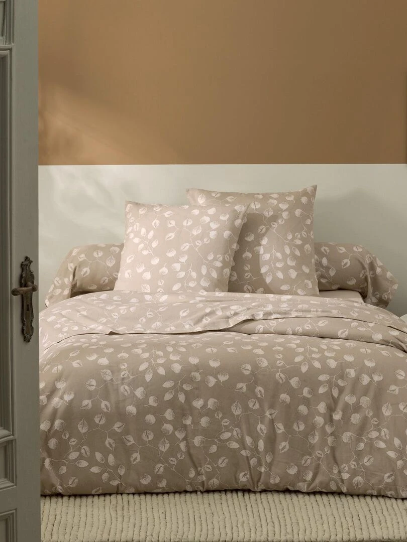 Parure de couette en flanelle à feuillages Taupe