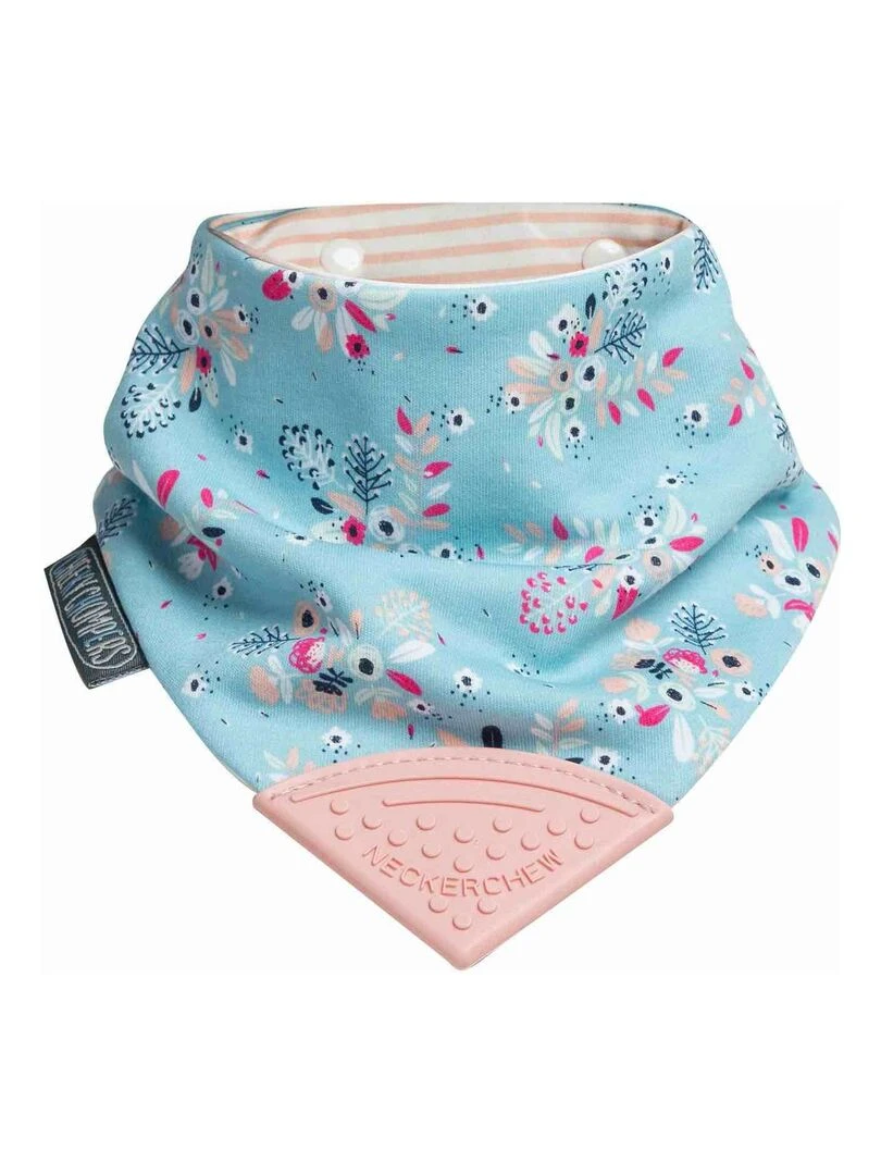 Bavoir bandana avec embout de dentition Fleurs Bleu