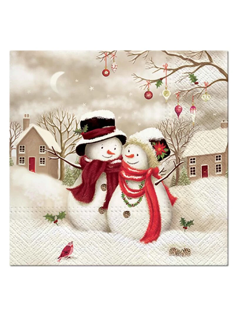 Lot de 20 serviettes papier Couple bonhomme de neige Multicolore