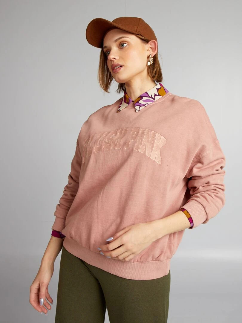 Sweat en molleton effet délavé   Rose