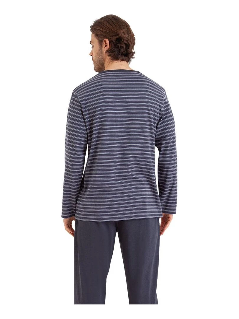 Pyjama long homme Rayures Fish & Chips   Blanc Gris anthracite