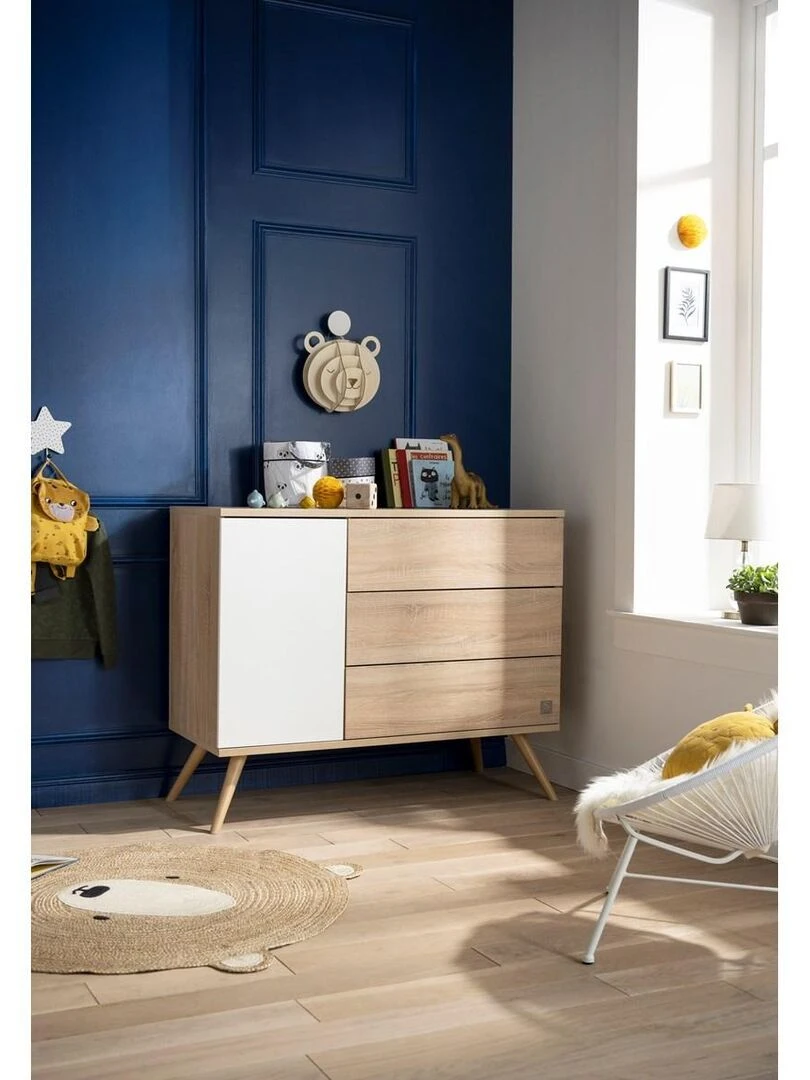 Commode 1 porte 3 tiroirs en bois   SAUTHON   Blanc Marron