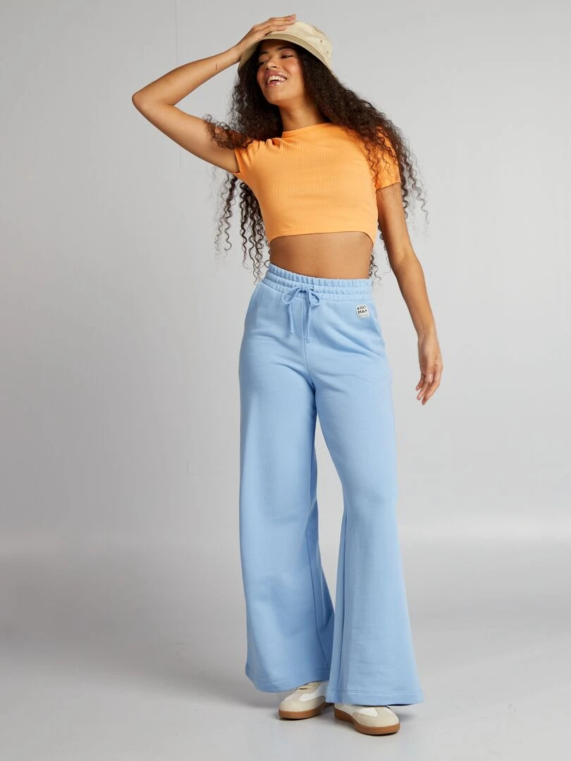 T shirt cropped côtelé avec liens   Orange