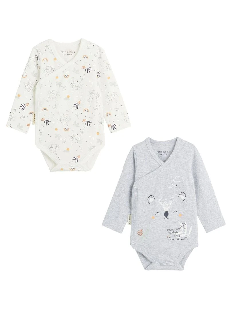 Lot de 2 bodies bébé manches longues ouverture croisée Nuage Gris Gris
