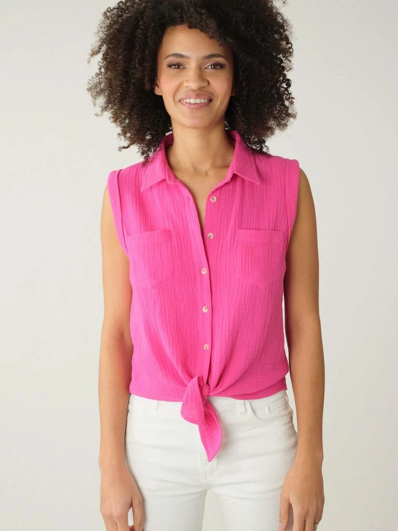Chemise à manches courtes à revers pour femme 'Deeluxe' Rose fushia