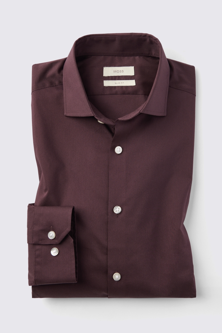 Slim Fit Wine Stretch Shirt    Buy Online at Moss