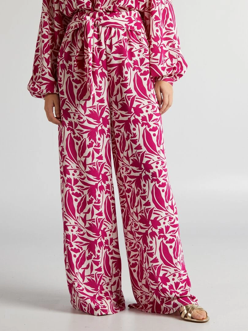 Pantalon large avec imprimé fleuri Rose