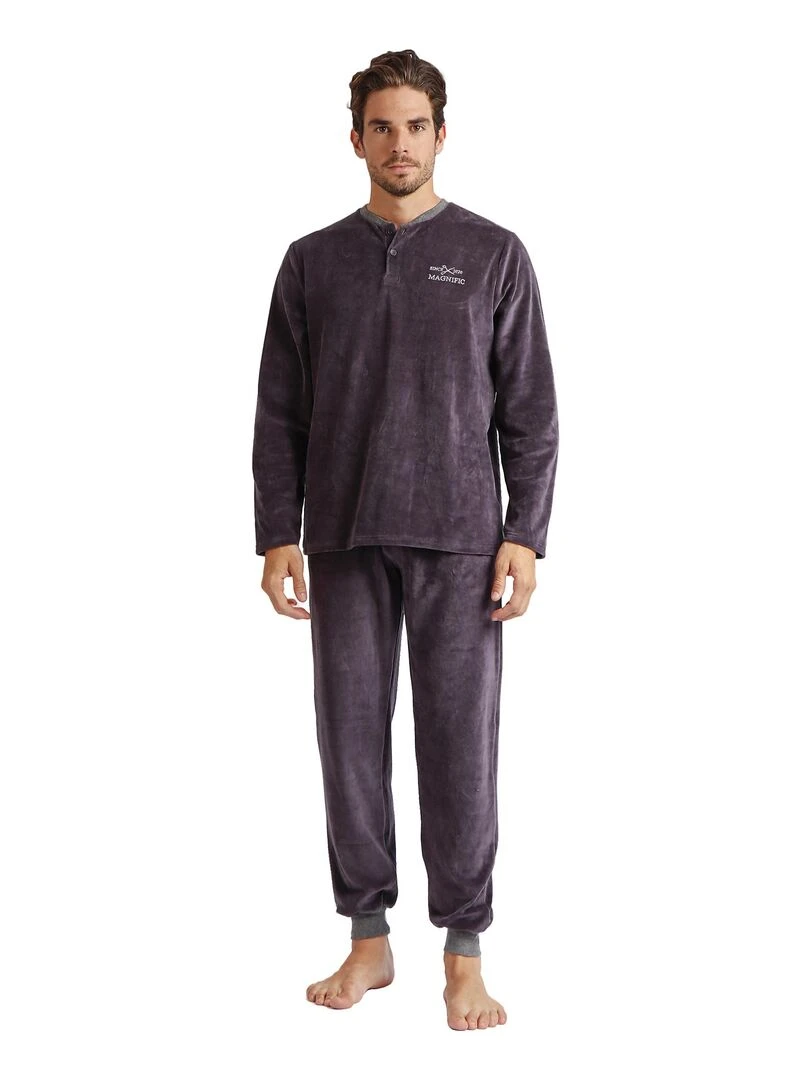 Pyjama velours tenue d'intérieur pantalon et haut Home Gris