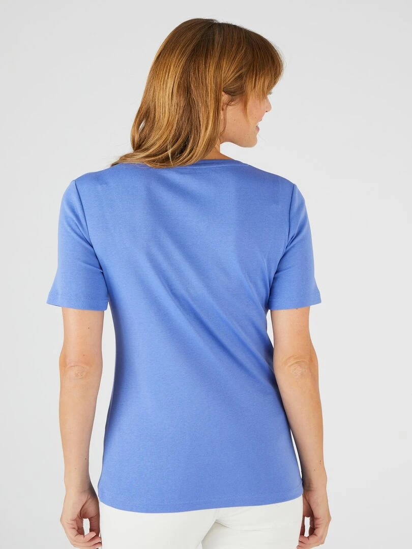 Tee shirt col rond strassé   Damart   Bleu azur
