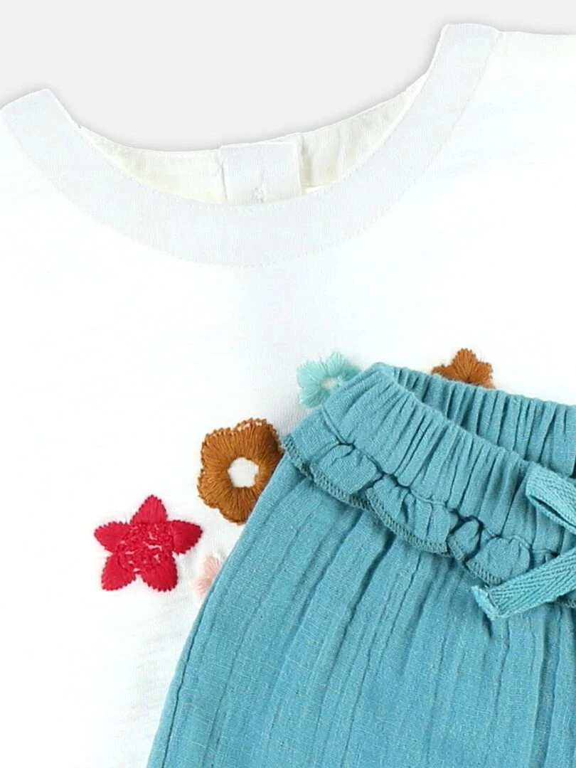 Set t shirt + short en coton BIO  écru/aqua   Noukie's   Blanc