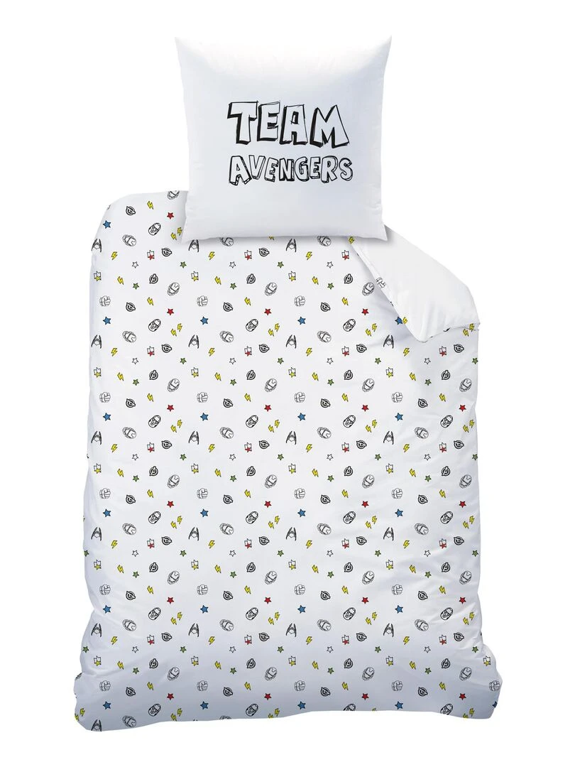 Parure de lit imprimée 100% coton  AVENGERS HOME SKETCHES   Blanc
