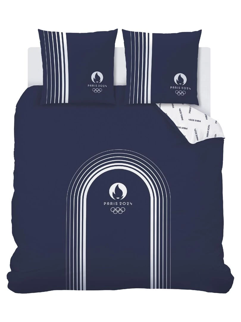 Parure de lit imprimée 100% coton PARIS 2024 JEUX OLYMPIQUES ESSENTIELS Bleu marine