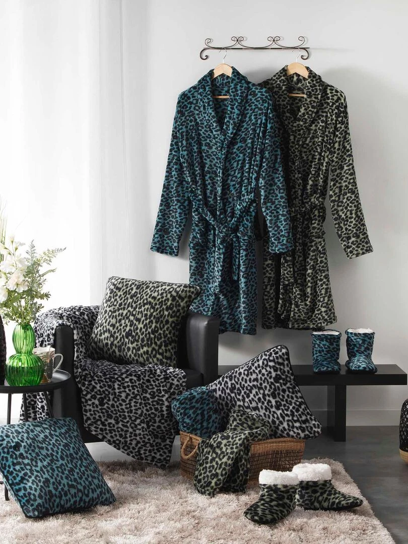 Peignoir Col Chale Collection Leopard Gris