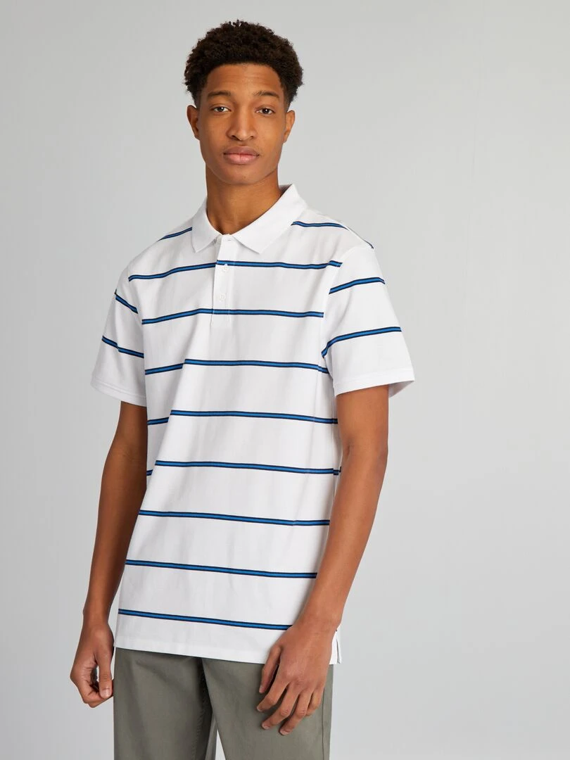 Polo en piqué de coton à rayures + d'1m90 blanc
