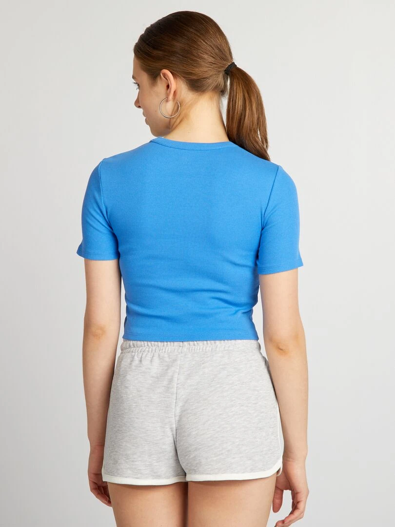Tee shirt crop top côtelé   Bleu