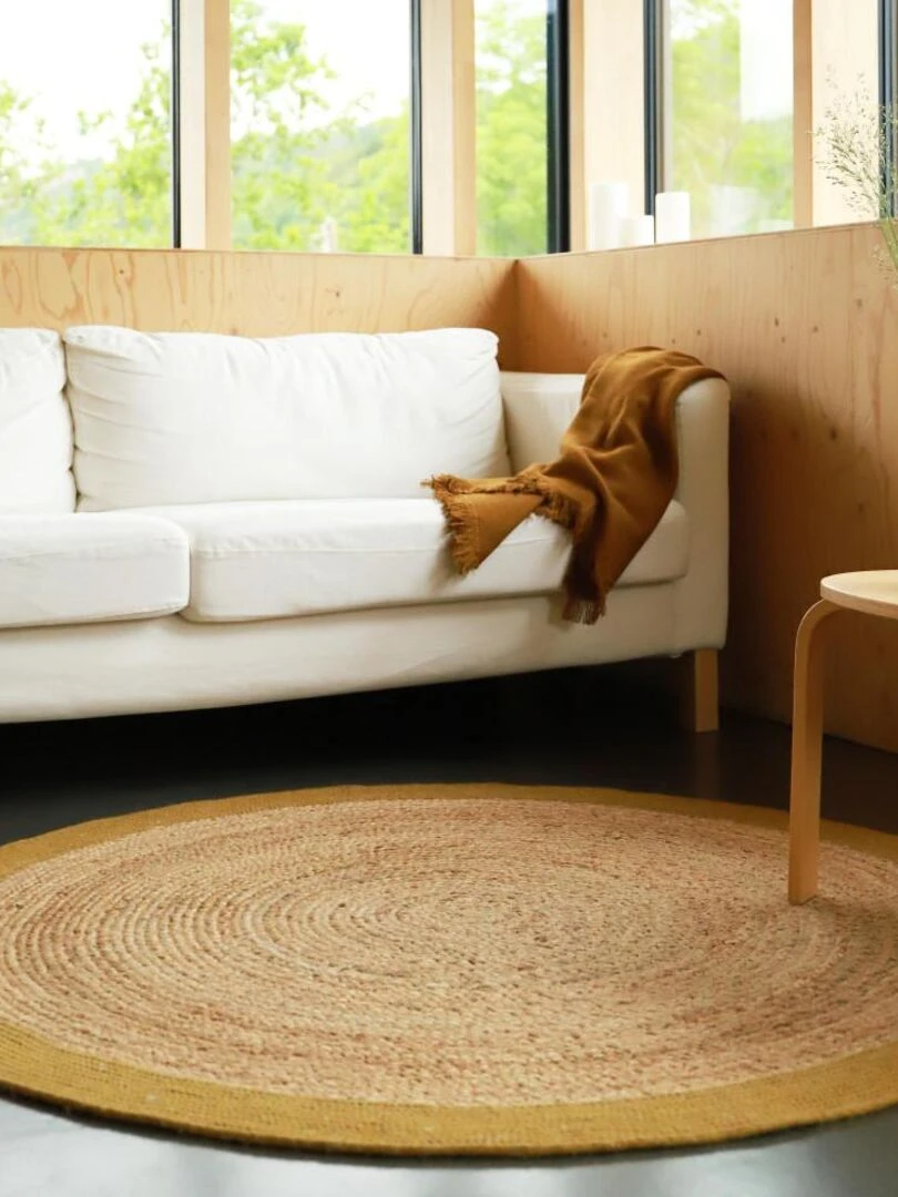 Tapis Coton & Jute Yhuki Mango par Nattiot   Ø 140 cm   Nattiot   Orange clémentine