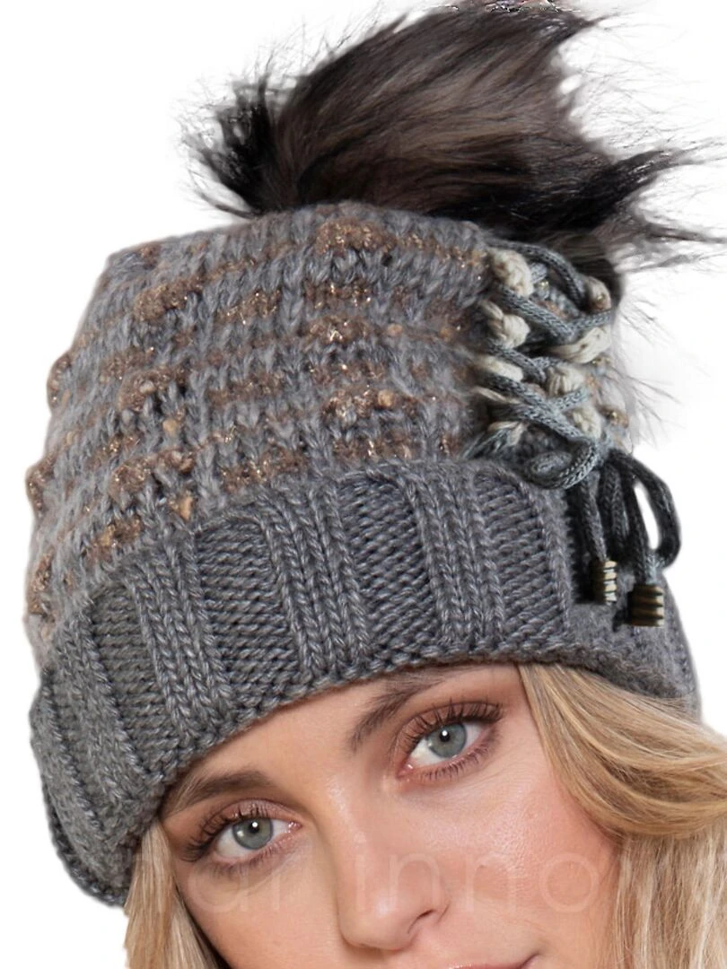 Bonnet à houppe Gris