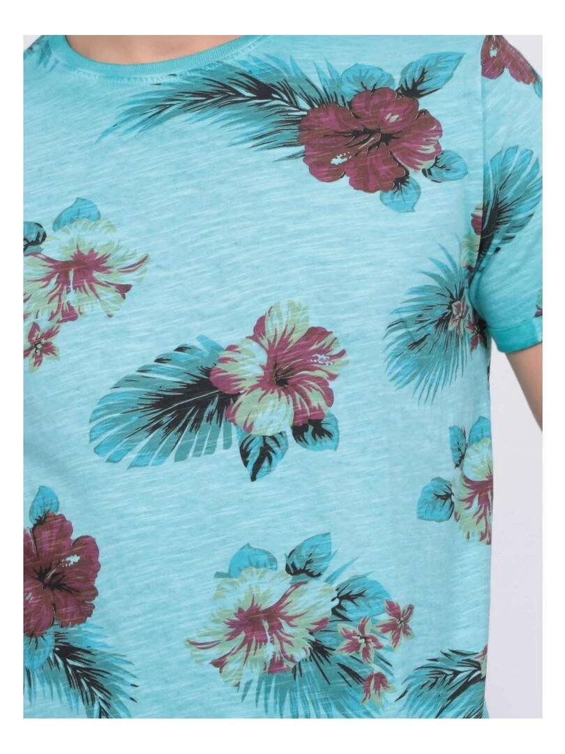 T shirt col rond pur coton NEMTALI   Bleu turquoise