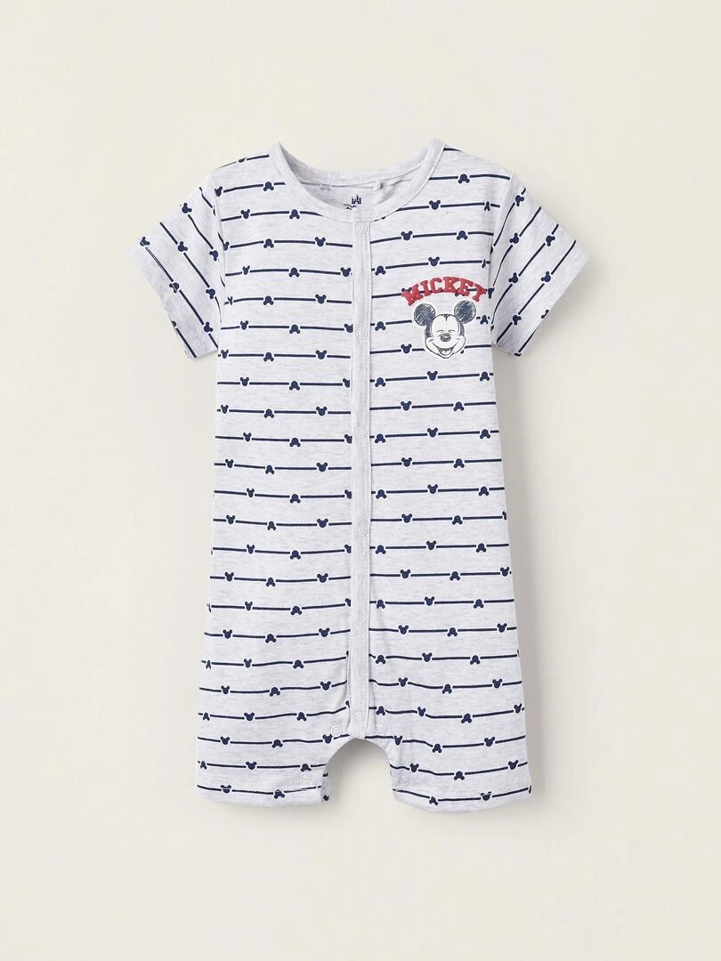 Pyjama Combi Short en Coton pour Bébé Garçon 'Mickey' Gris clair