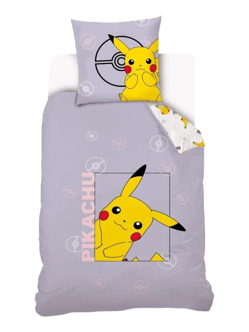 Housse de couette Pikachu Pokémon 140x200 cm 100% Coton Mauve Violet