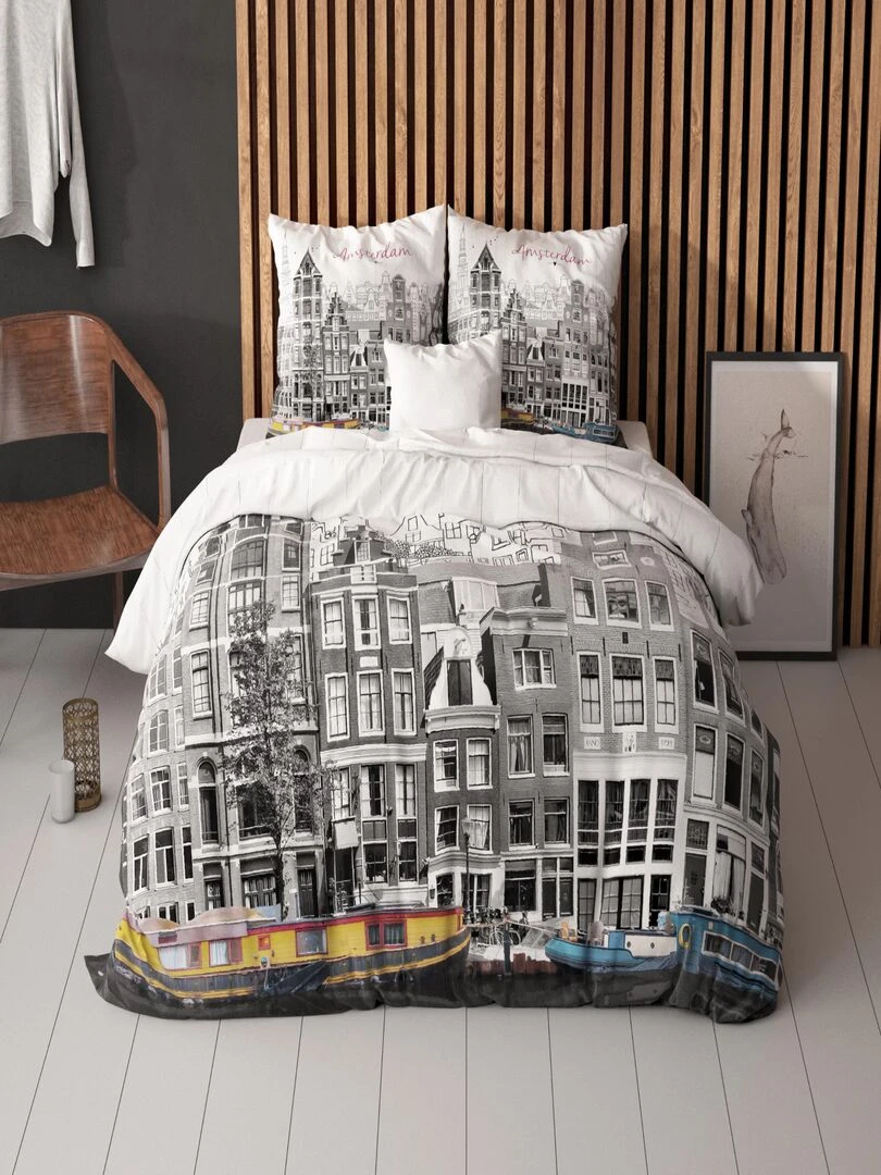 Steff   Zèbre   housse de couette avec taie   Blanc Gris