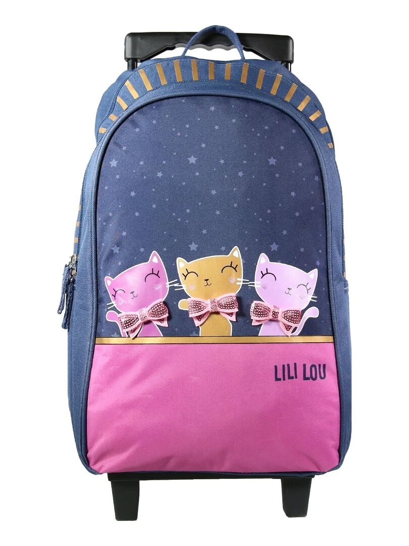 BAGTROTTER Sac à dos à roulettes Lili Lou 3 chats Bleu Bleu