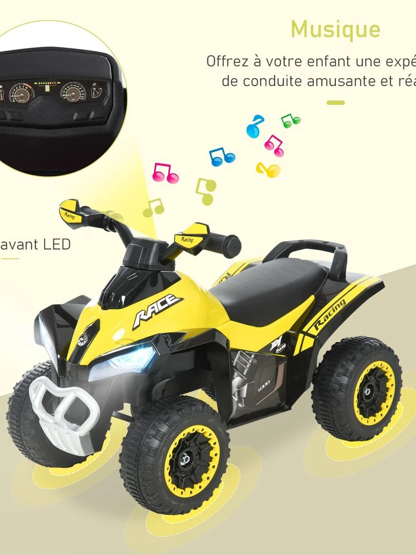 Porteur enfants quad 18 36 mois dim. 67L x 38l x 44H cm effets lumineux et sonores   Jaune