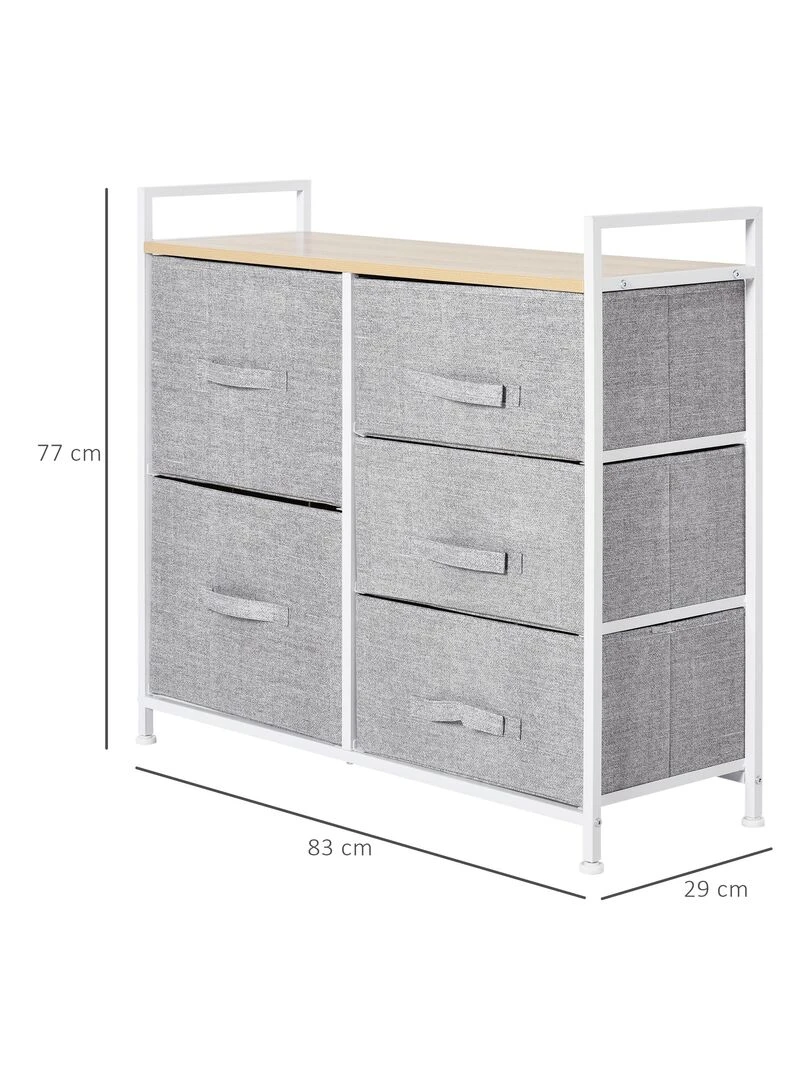 Commode Meuble de Rangement 5 Tiroirs Amovibles pour Chambre Salon Cuisine 83 x 29 x 77 cm Gris   Gris