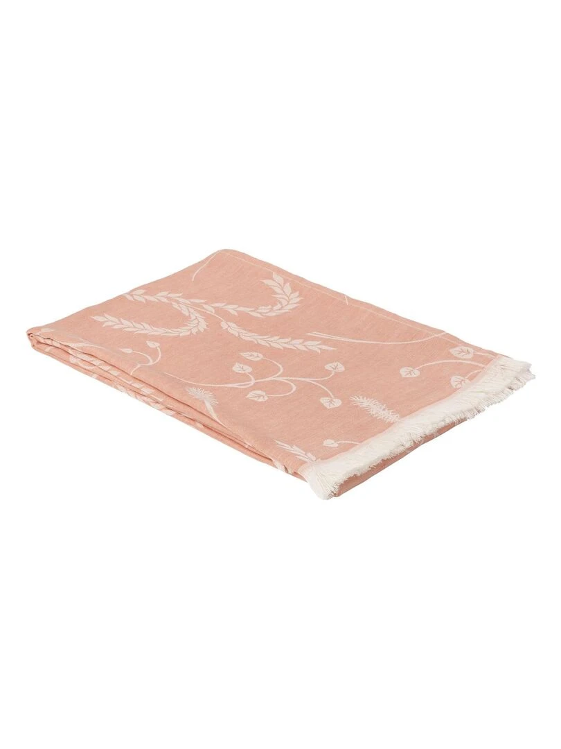 Plaid en lin et coton motif épis de blé Orange corail