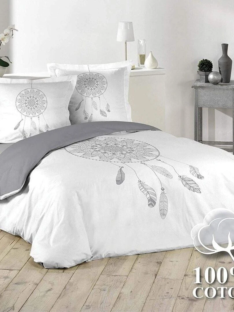 Housse de couette 220x240 + 2 taies Reveline coton   Gris