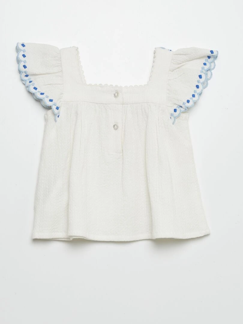 Blouse manches courtes en seersucker Beige