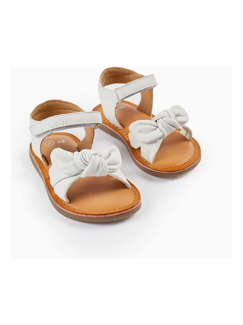 Sandales en cuir avec nœud pour bébé fille CÉRÉMONIE Blanc