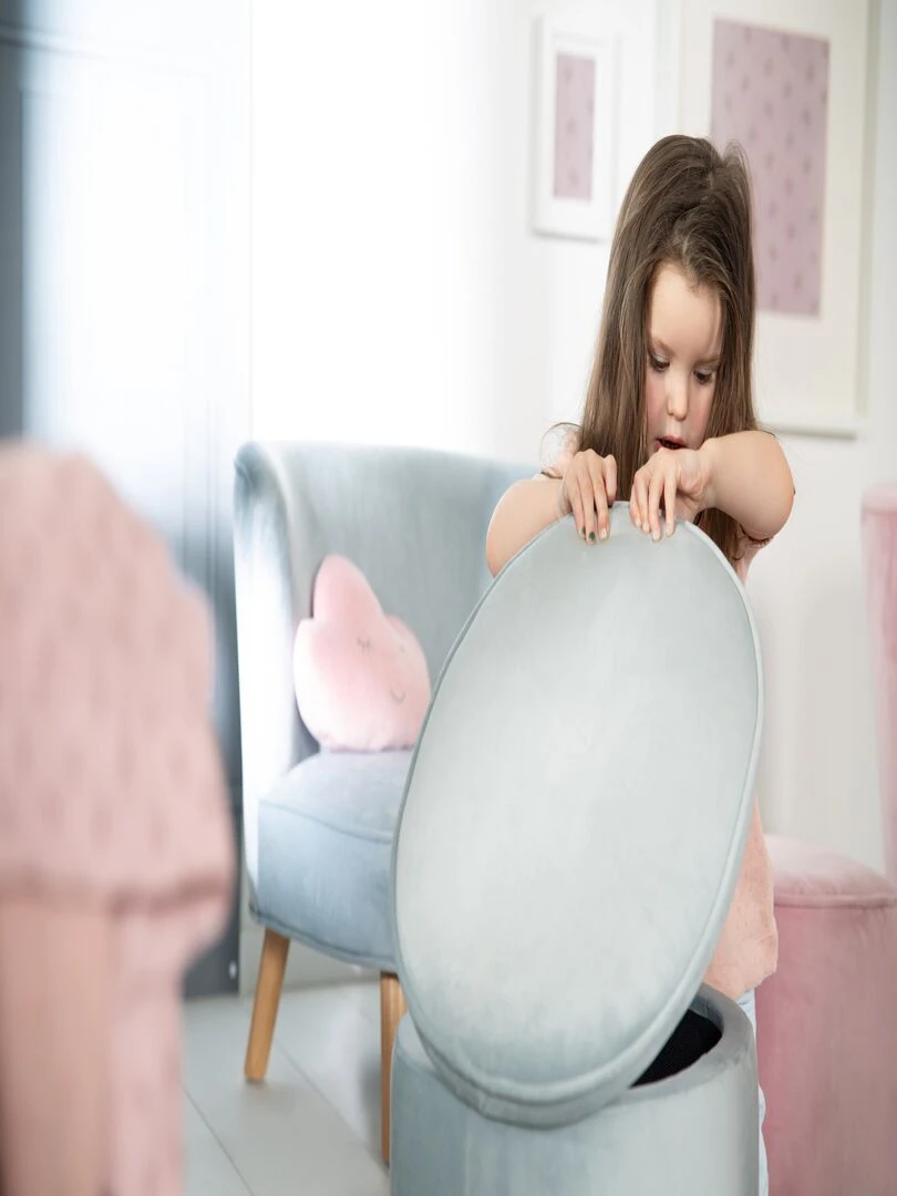 ROBA Tabouret Ovale en Velours pour Chambre Enfant "Lil Sofa"  Avec Coffre de Rangement   Bleu Clair   Bleu clair