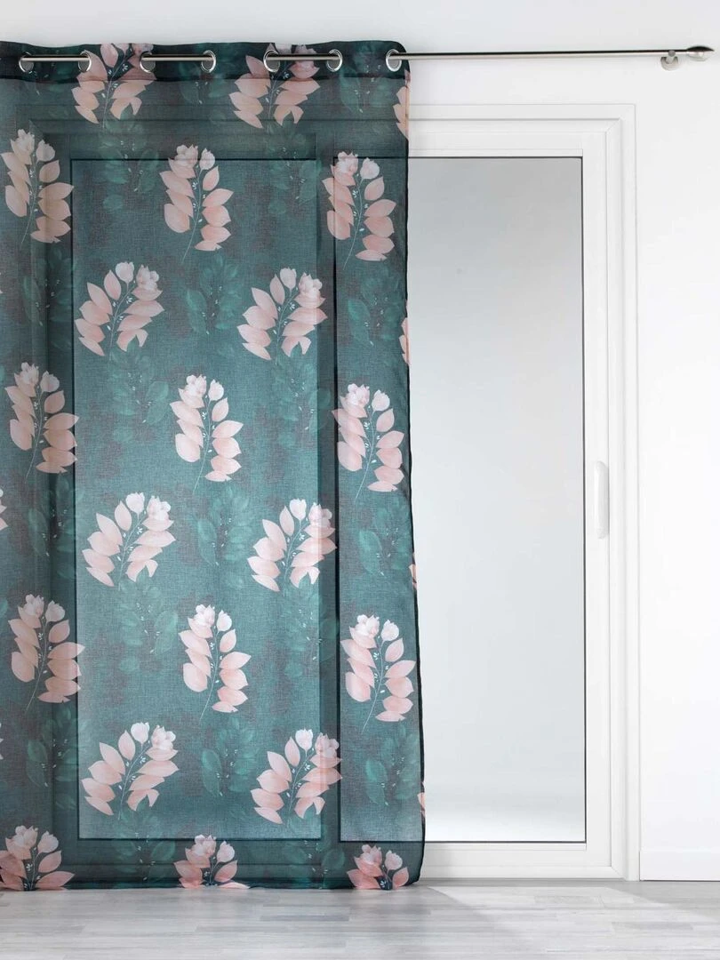 Voilage sablé esprit fleuri Vert foncé
