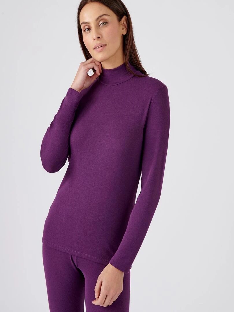 T shirt col montant fine côte  Thermolactyl Sensitive   Damart   Violet foncé