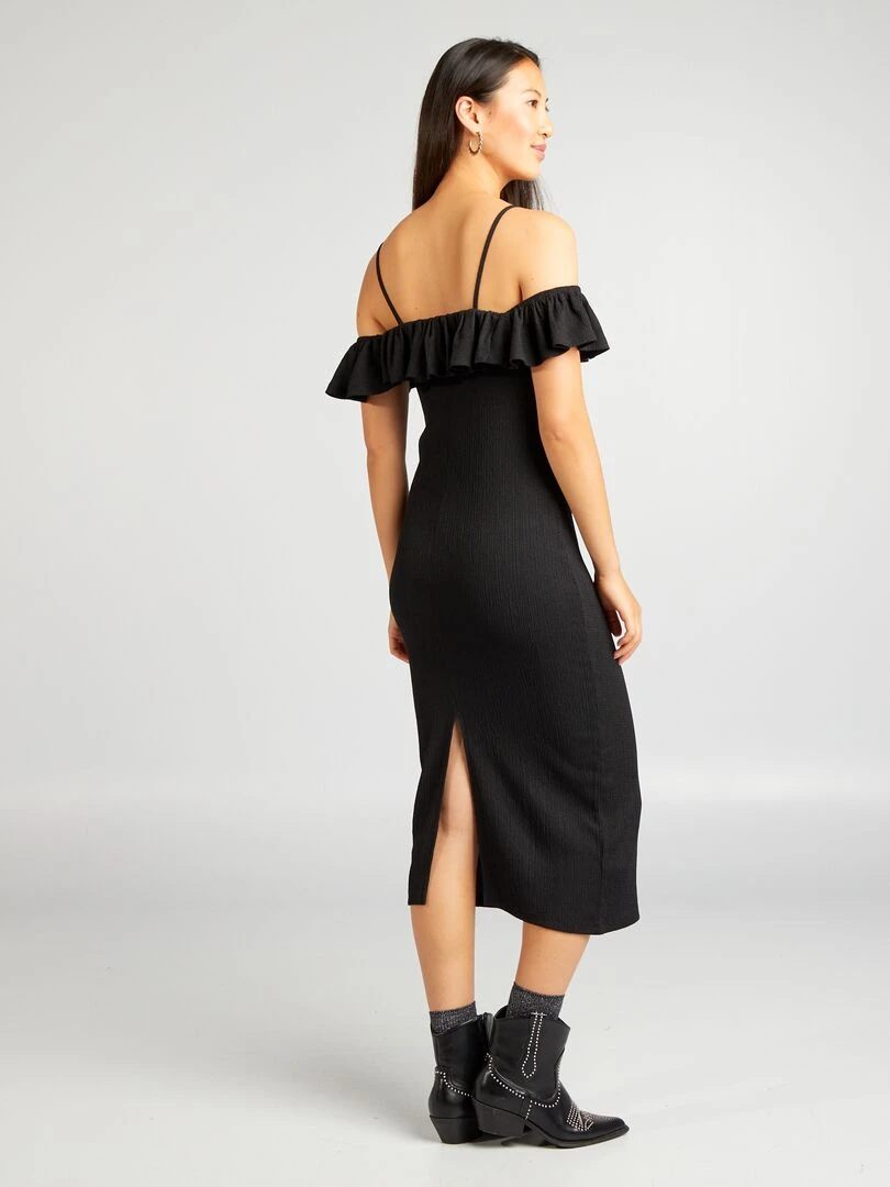 Robe à col bardot volantée   noir