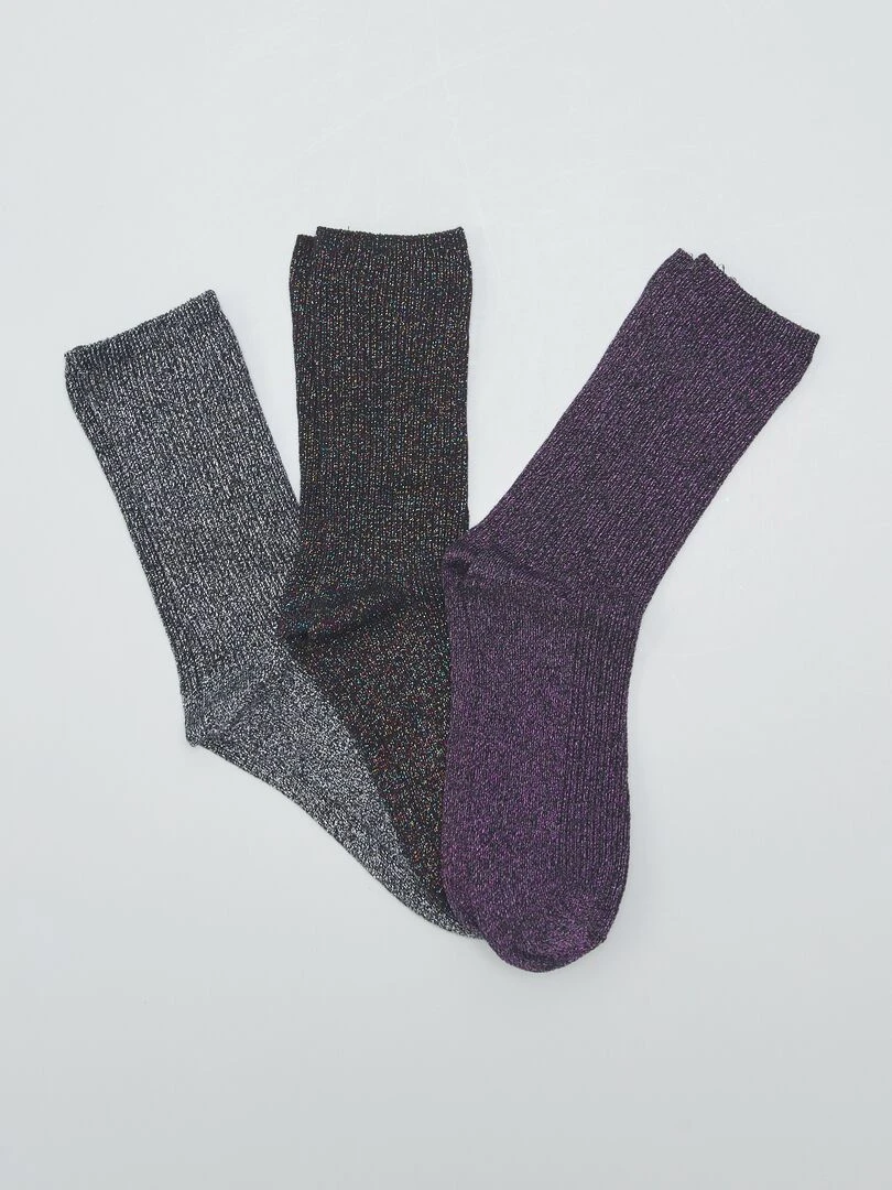 Lot de 3 paires de chaussettes pailletées Noir/gris/violet
