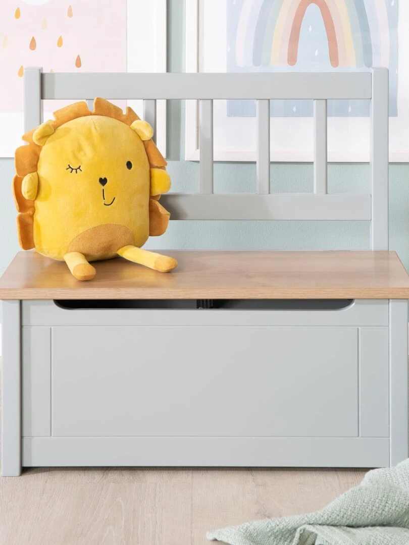 ROBA Banc Coffre à Jouets Woody pour Enfant en Bois Résistant aux Rayures Taupe / Aspect Bois Taupe