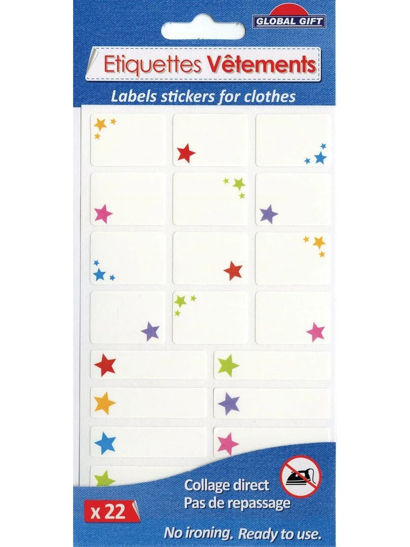 22 Etiquettes textiles Etoiles colorées Non thermocollantes 2 formats N/A